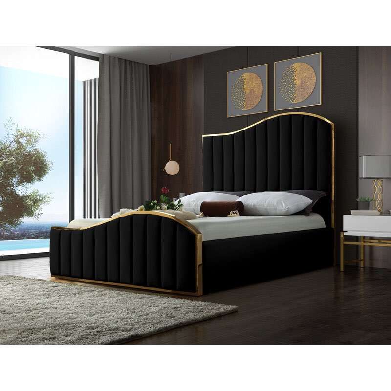 Black Upholstered King Wood Platform Bed