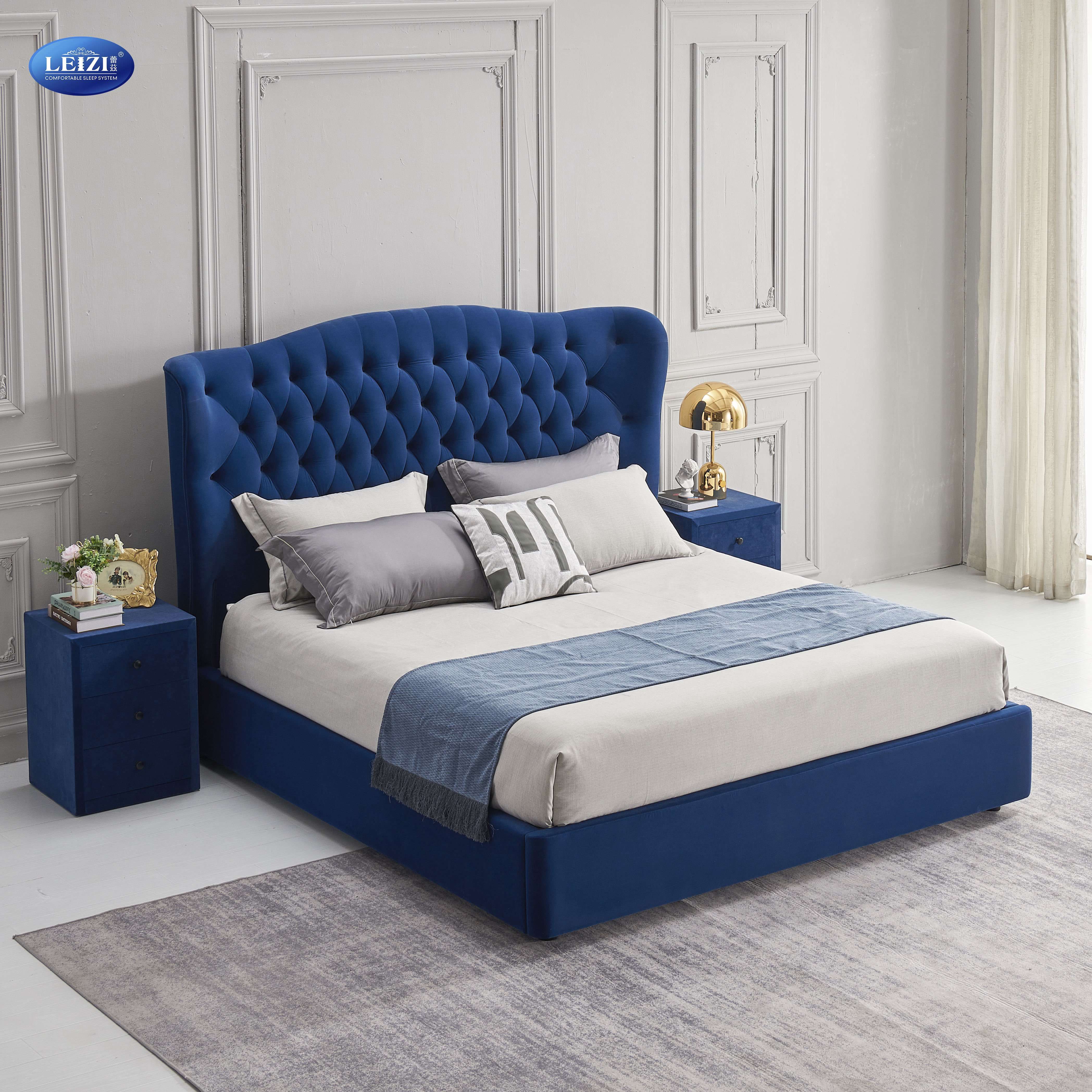 Modern Blue Tufted Velvet Bed Frame Gas Lift Storage For Luxury Bedroom | B2201