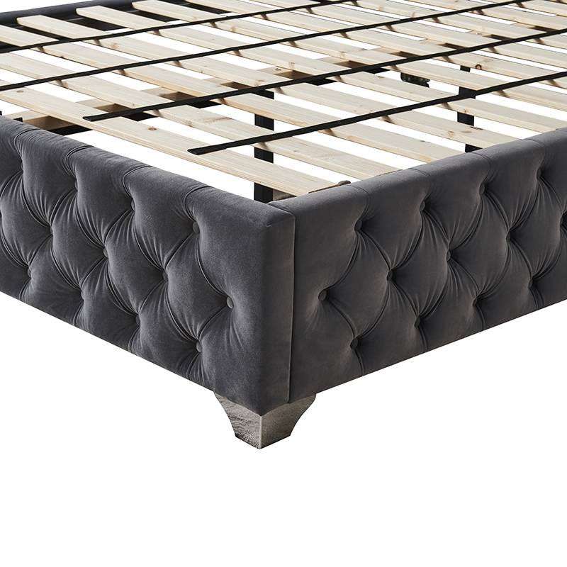 Velvet Upholstered Grey Fabric Bed Queen | LZ-906