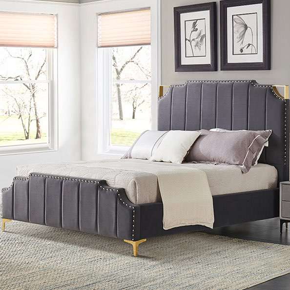 Wholesale Velvet Upholstered Bed Frame Grey Blue Black | 906