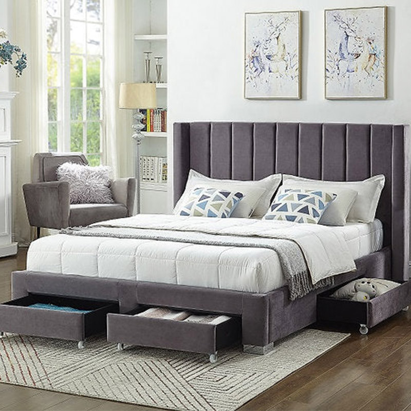 Storage Bed With Drawers Velvet Upholstered Bed | DG937