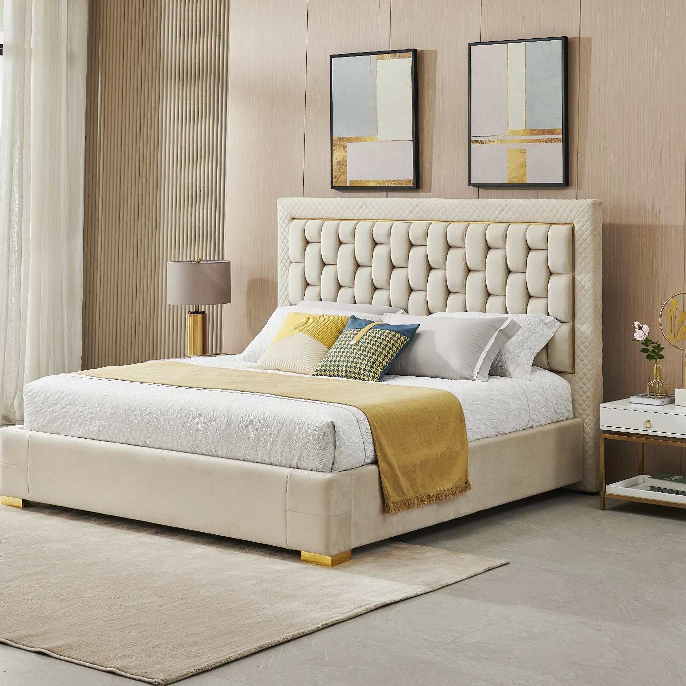custom king size tufted upholstered bed